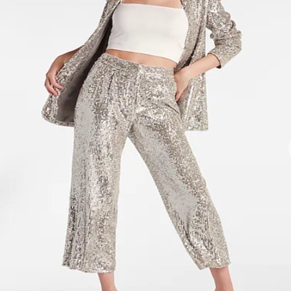 NWT Express High Waisted Sequin Pleated Cropped Trousers - size Medium
